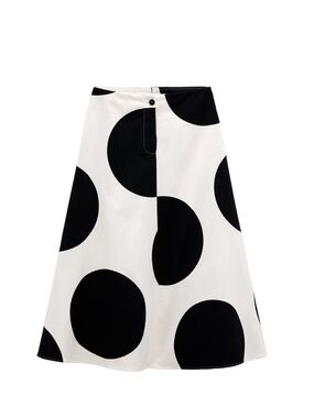 Zara Black and White Large Polka Dot A-Line Skirt